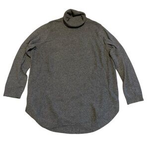 Joe Fresh XL/TG Ribbed Turtleneck Sweater Gray Tunic High-Low Hem